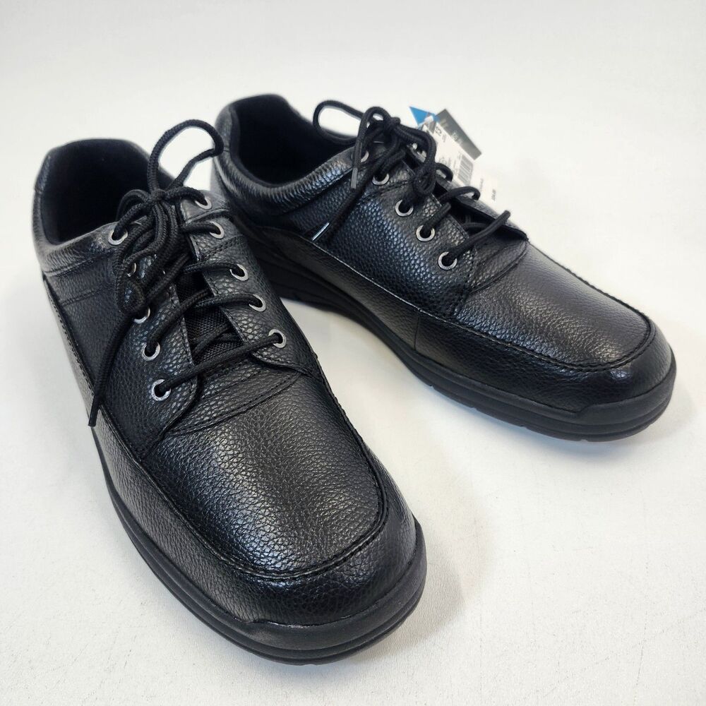 Thom McAn Norbert Shoes Mens 13 W Black Oxford Leather Lace-Up Poron New Wide